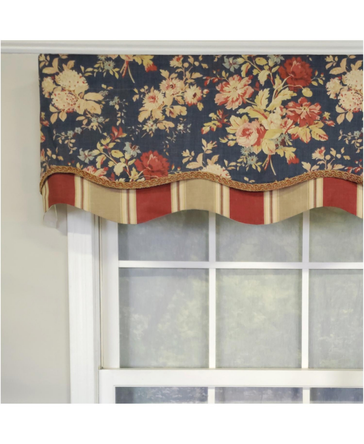 Rlf Home 3" Rod Pocket High Quality Fabric Newbury Glory Valance for Windows 50" x 16" Marine