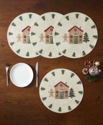 Gingerbread Village Round Braided Placemats, Set of 4