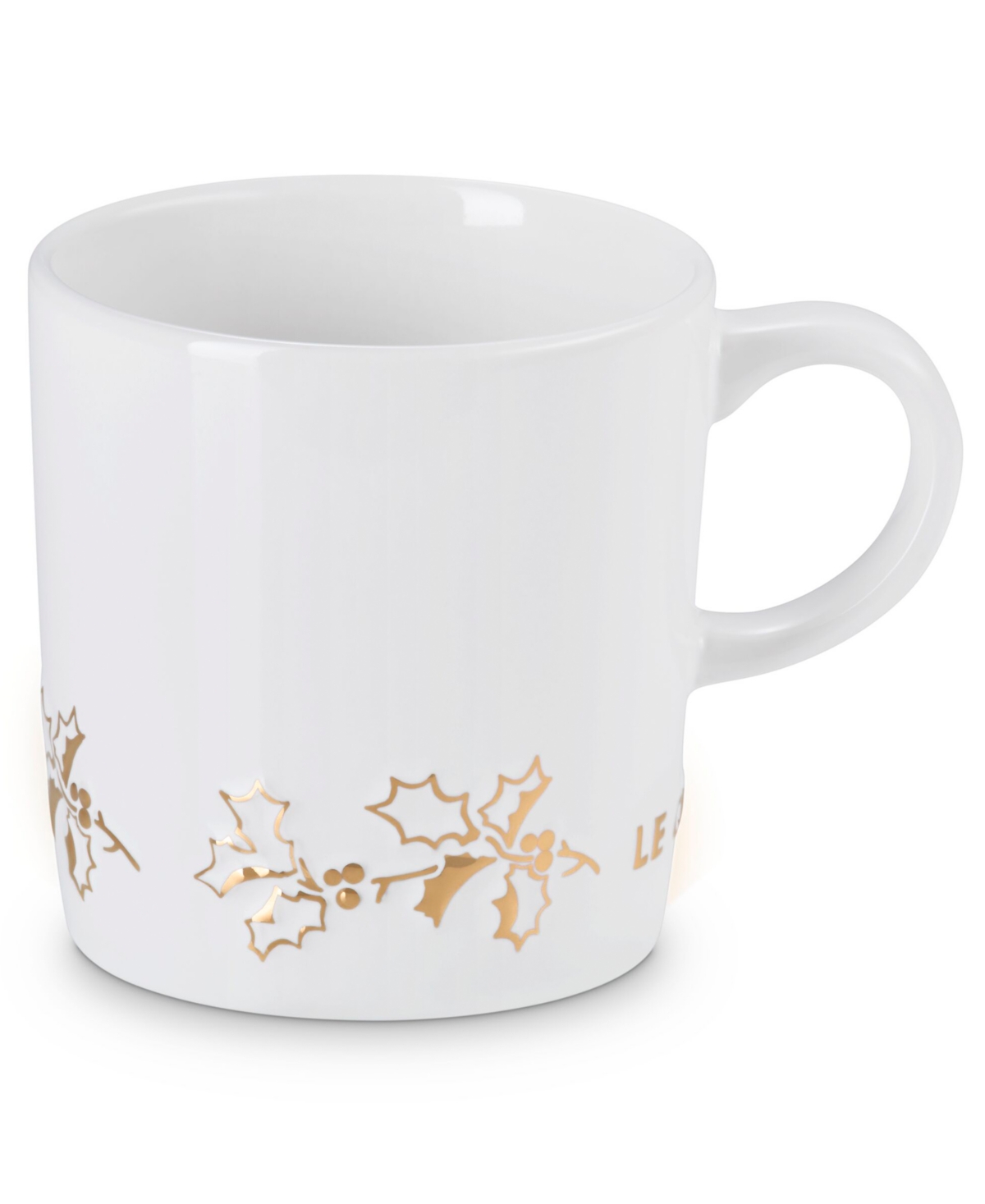 Le Creuset Stoneware Holly Collection 12 Oz. Gold Applique London Mug In White