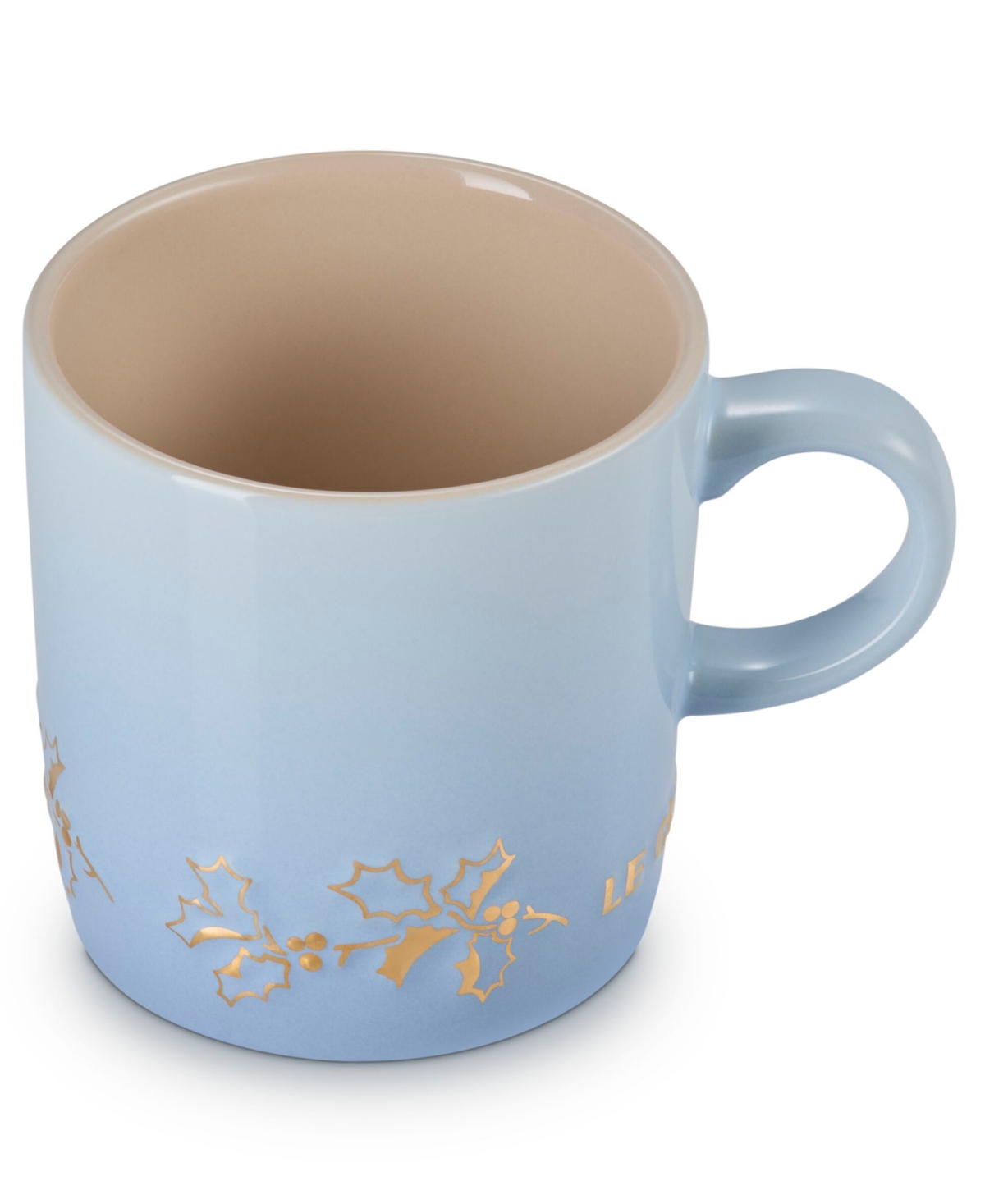 Le Creuset Stoneware Holly Collection 12 Oz. Gold Applique London Mug In Blue