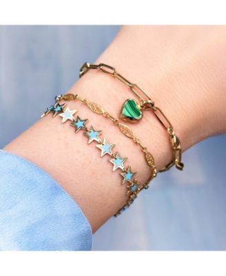 Malachite Heart Paperclip Bracelet 14k Gold