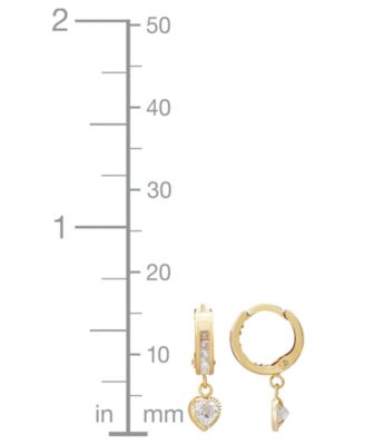 Cubic Zirconia Heart Hinged Hoop Earrings in 10k Yellow Gold