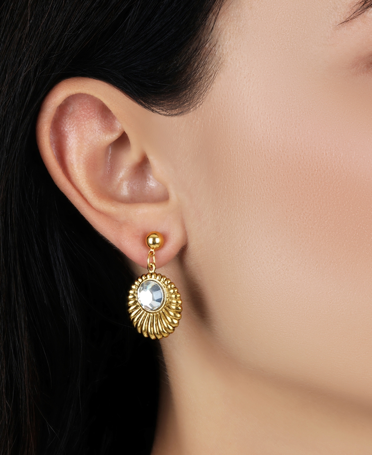 2028 Gold Tone Crystal Drop Round Earrings In Silver