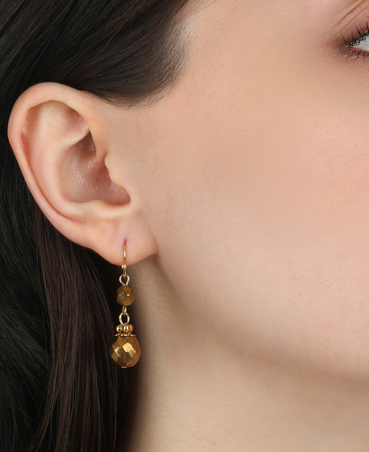 2028 Round Bronze Bead Drop Wire Earrings