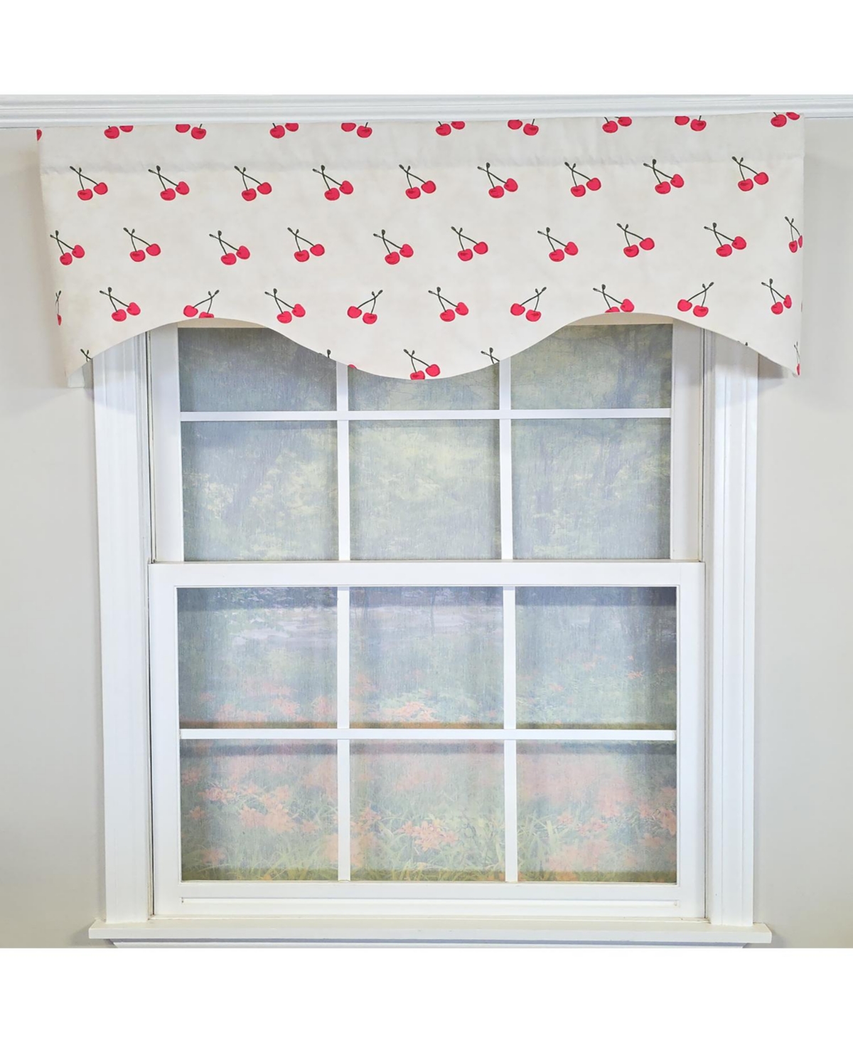Rlf Home Cherry Dance Cornice Valance - 100% Cotton with Ivory Lining 50" x 17" Cream
