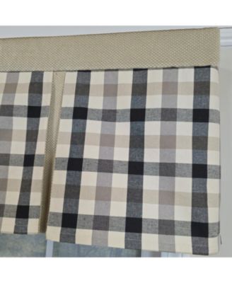 100% Cotton Bison Check Pleated  Unlined Windows Rod Pocket Valance 50" x 17"  Black