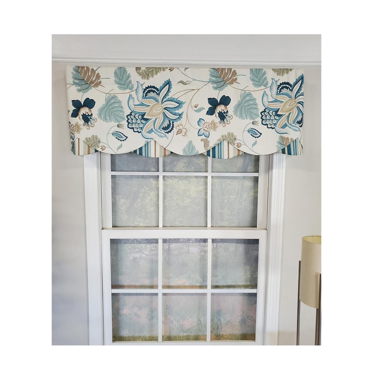 Rlf Home Samanta 100% Cotton Luxurious Lining Stripe Rod Pocket Petticoat Valance 50" x 15" Blue