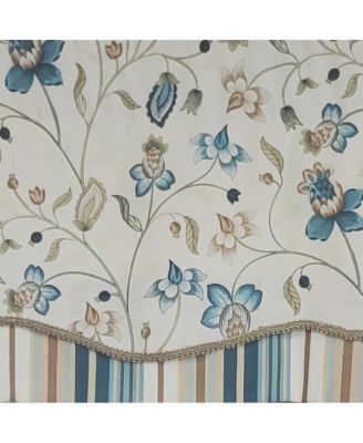 Sandra Glory Window Treatment 100% Cotton Stripe with Gimp Trim Luxurious Lining Valance 50"x15", Blue