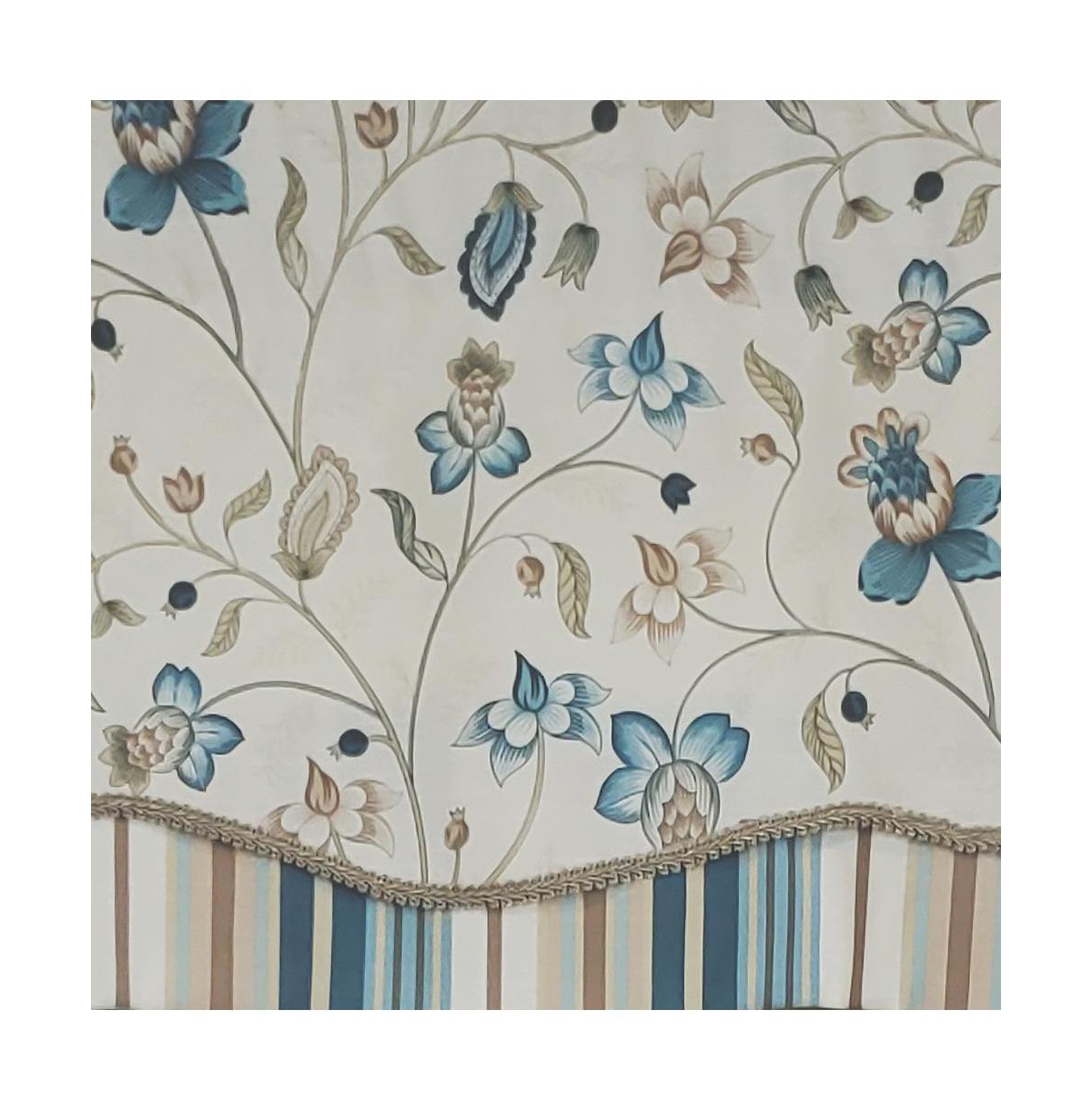 Rlf Home Sandra Glory Window Treatment 100% Cotton Stripe with Gimp Trim Luxurious Lining Valance 50"x15", Blue