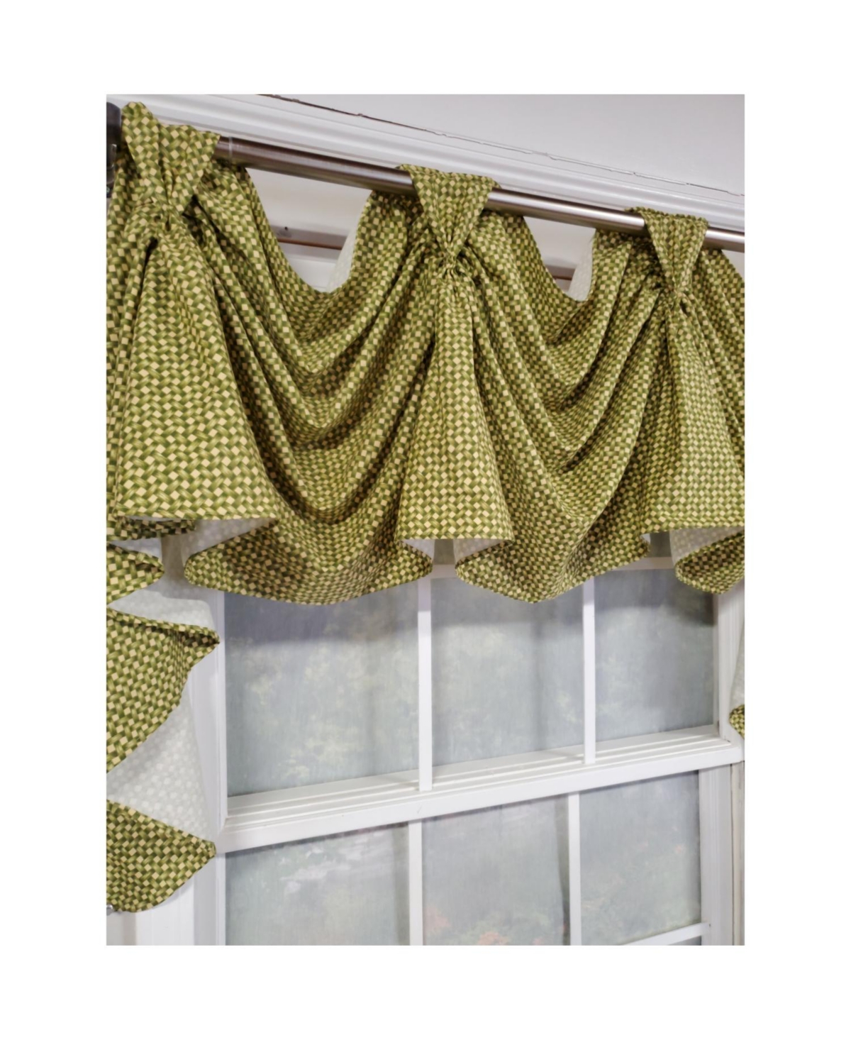 Rlf Home 4" Top Tab High Quality Fabric Trellis 3-Scoop Victory Swag for Windows 54" x 25" Sage