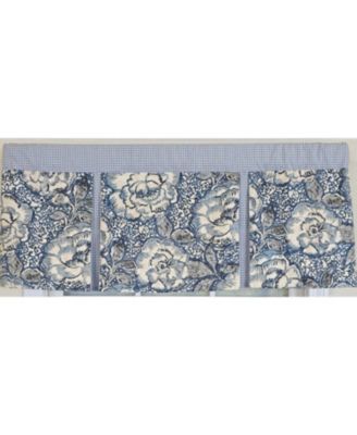 100% Cotton Peony Ball Pleated  Unlined Windows Rod Pocket Valance 50" x 17"  Blue