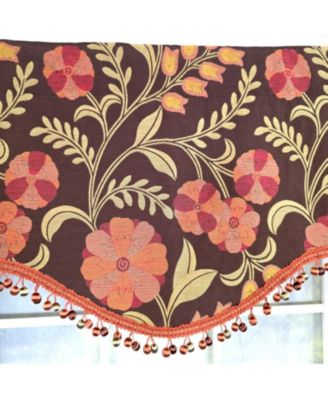 Lady Diane Cornice Valance Brown with Multicolor Tassel Trim 100% Cotton Fits Up to 48"W 50" x 17"  Brown