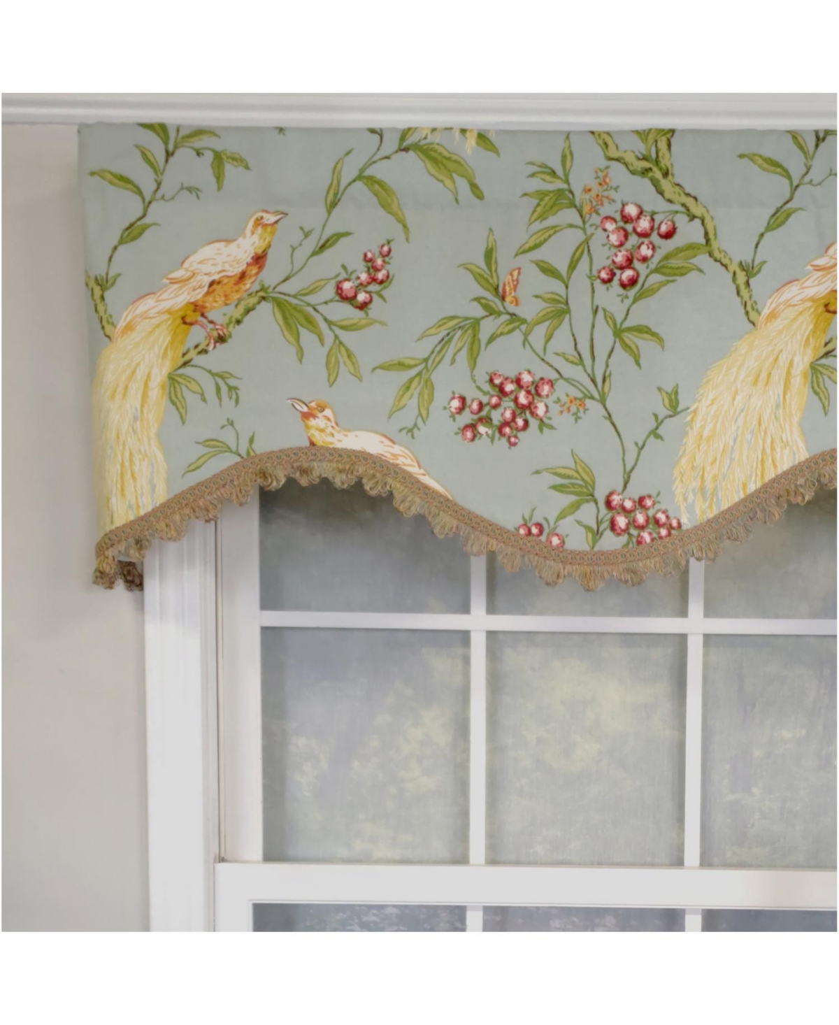 Rlf Home 3" Rod Pocket High Quality Fabric Long Tail Cornice Valance With Scalloped Trim for Windows 50" x 17" Sky