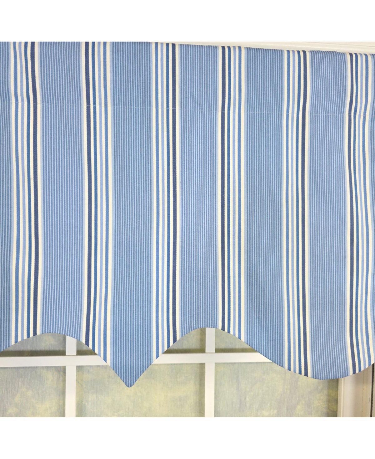 Rlf Home 100% Cotton Freya Stripe Regal Fully lined Windows Rod Pocket Valance 50" x 17" Blue