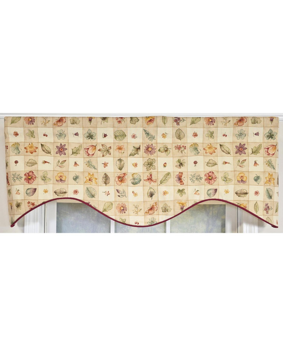 Rlf Home Botanical Cornice Valance - 100% Cotton with Ivory Lining 50" x 17" Beige