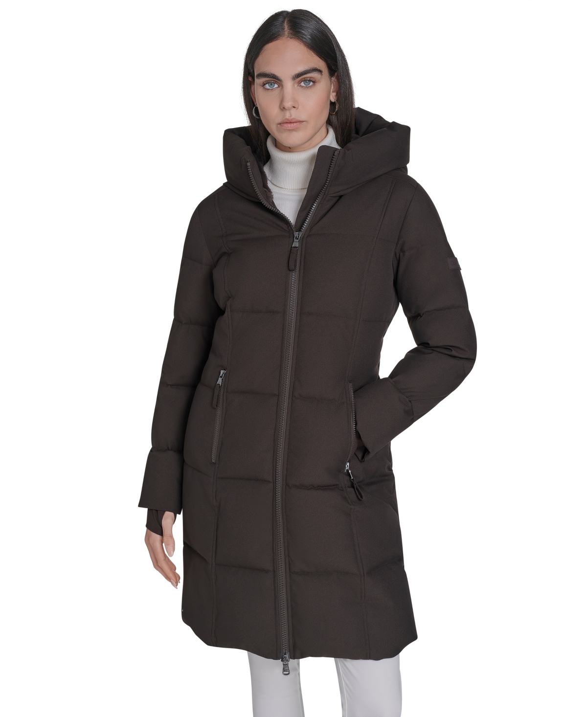 Calvin Klein Women's Stand Collar Hooded Puffer Coat In Brown