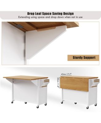 CASAINC 52" Wood Rolling Drop Leaf with Spice Rack, Towel Rack, Doors, Drawers & Adjustable Shelf Kitchen Island
