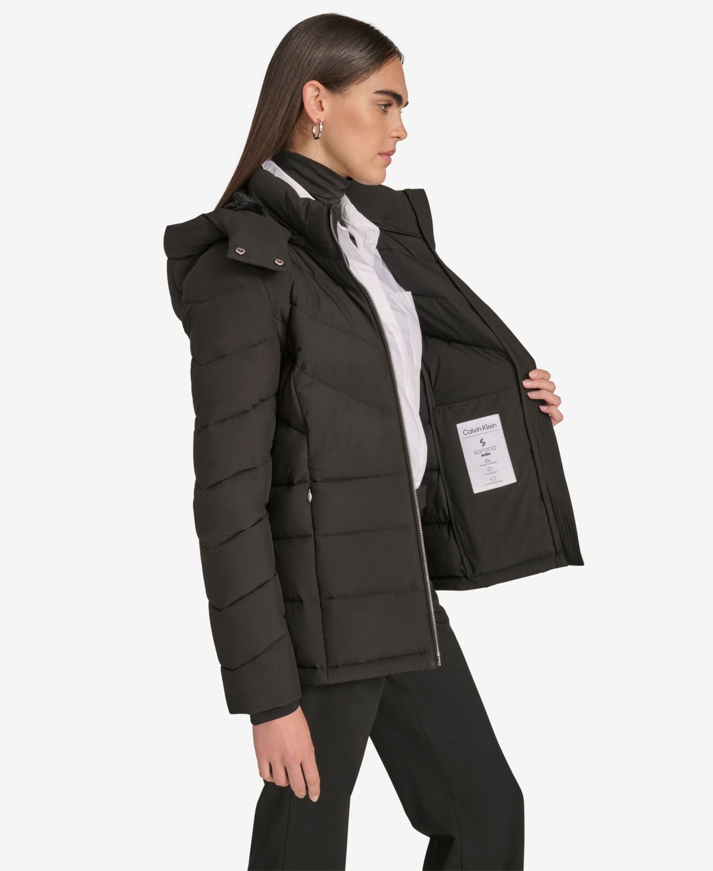 Женская куртка Calvin Klein Short Zip Front Puffer, цвет: Эбеновый — фото 6