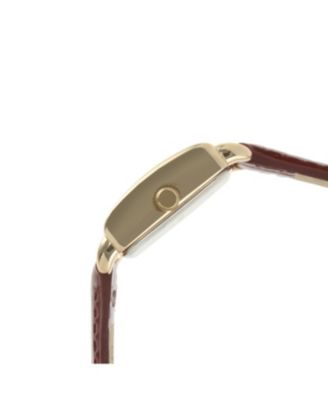 Women's 20mm Square Watch with Glossy Brown Leather Strap