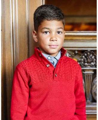 Boys Organic Long Sleeve Mock Neck Sweater with Cable Yoke