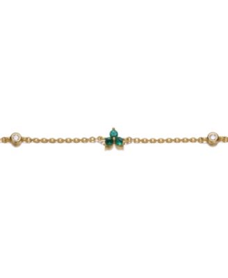 Beautiful 14K Gold Plated Chain Link Charm Bracelet with Colored Cubic Zirconia