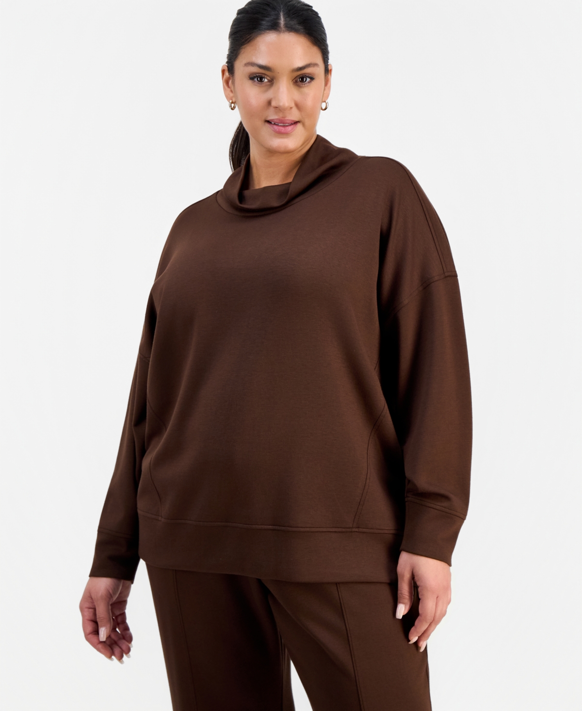 Inc International Concepts Plus Size Cowlneck Dolman-sleeve Sweatshirt, Macy's Exclusive In Brown
