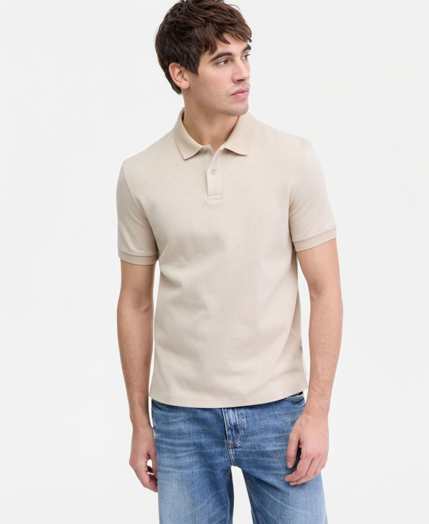 Мужское поло GUESS All-Over Jacquard Knit Polo Shirt, цвет: Бежевый — фото 1
