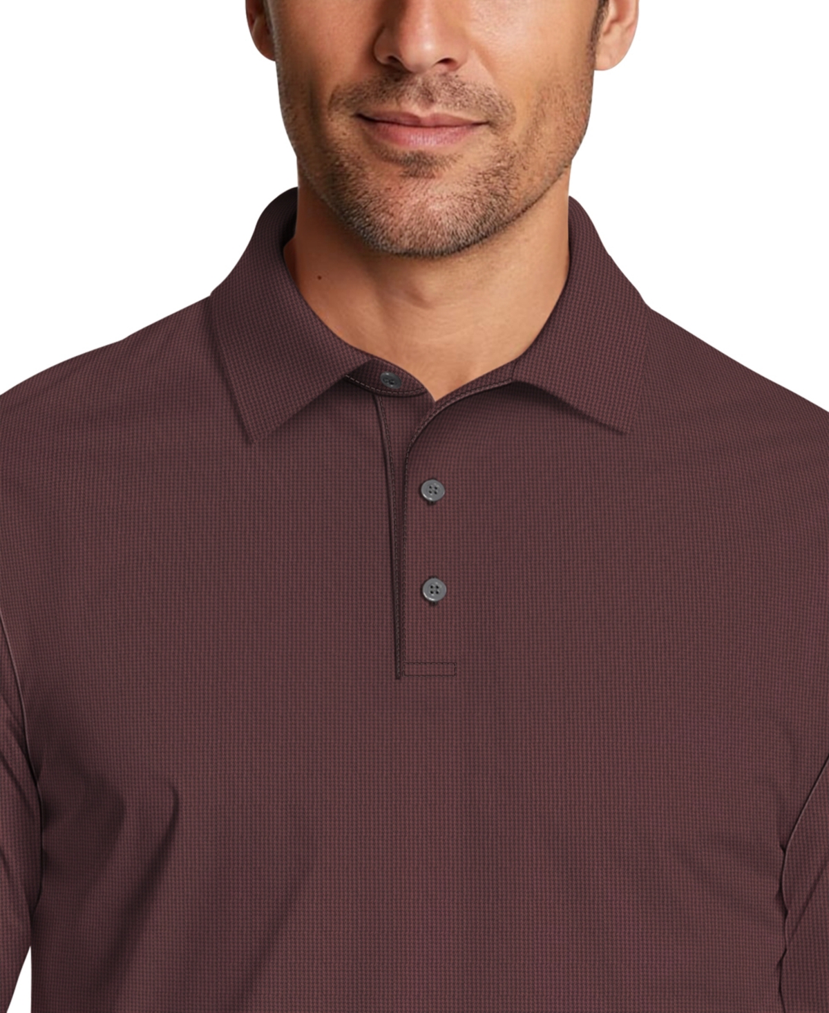 Pga Tour Men's Houndstooth Pattern Long-Sleeve Golf Polo Shirt