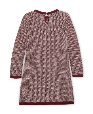 Little Girls Organic Long Sleeve Bow Detail Intarsia Sweater Dress