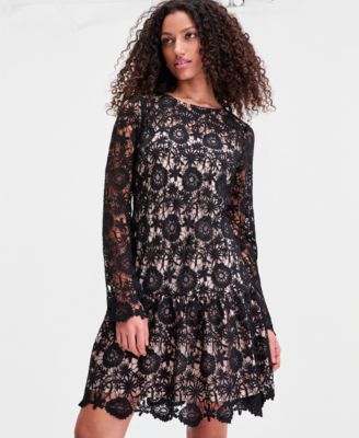 Women's Lace Scoop-Back Flounce-Hem Dress