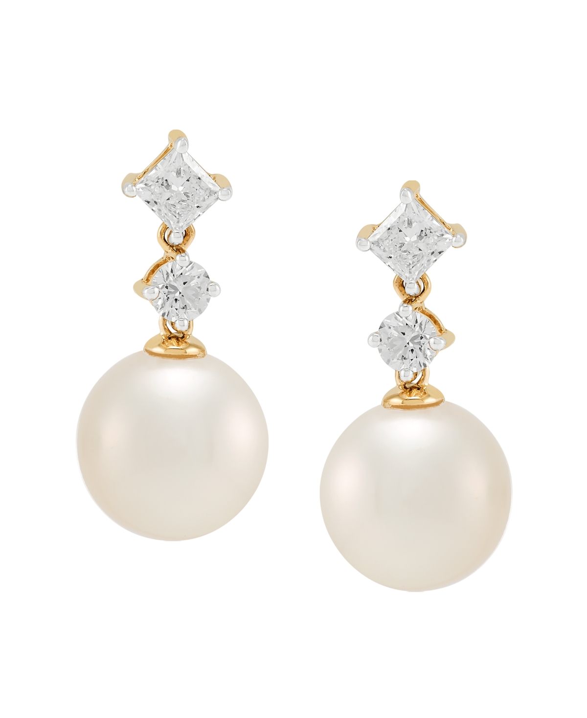 Grown With Love White Ming Cultivated Pearl (9-10mm) and Lab Grown Diamond Earrings (3/4 ct. t.w.) in 10K Yellow Gold