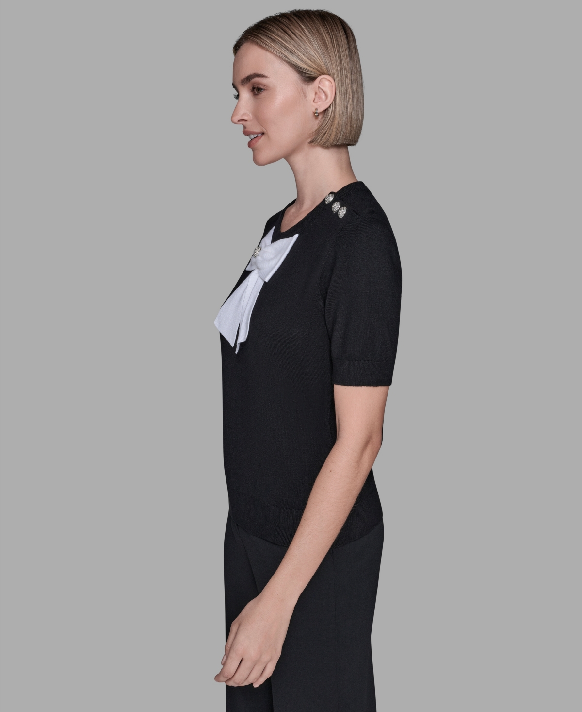 Karl Lagerfeld Paris Women's Crewneck Big Bow Applique Detail Sweater