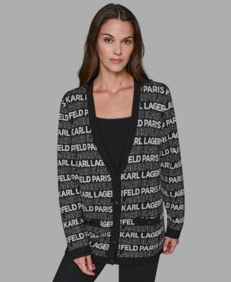 KARL LAGERFELD PARIS - Women's Linear Cardigan V-Neck Sweater