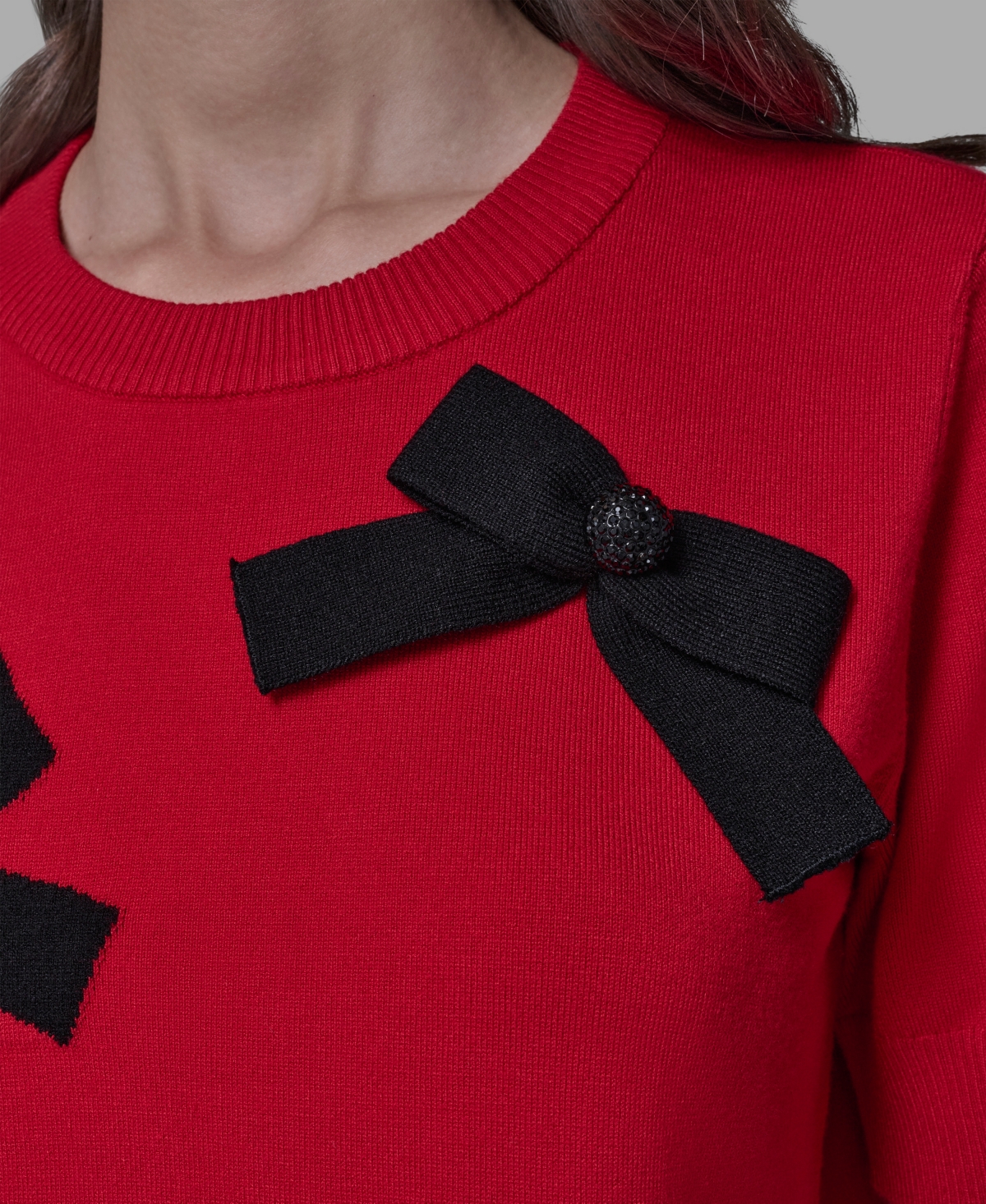 Karl Lagerfeld Paris Women's Short Sleeve Bow Applique Detail Sweater