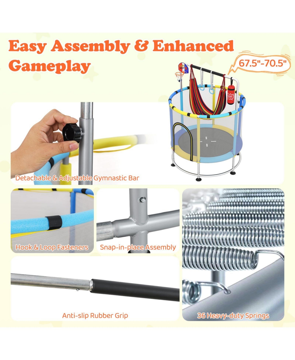 Mecale- 55" Kids Trampoline Gift for 3-6 Years Old Boys and Girls