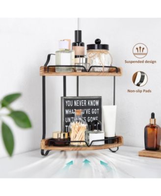 2 Tier Bathroom Countertop Organizer - Wood Corner Bathroom Counter Storage for Makeup & Skincare, Makeup Organization for Vanity