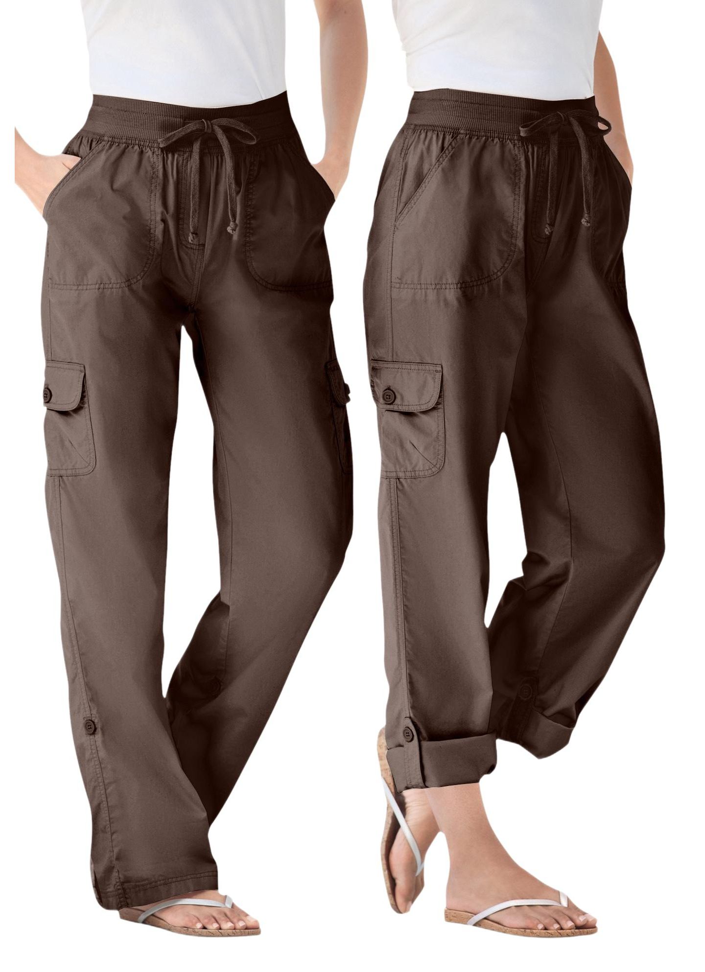 Женские брюки Woman Within Within 2 in 1 Convertible Cargo Pant to Capri, цвет: Шоколадный — фото 1