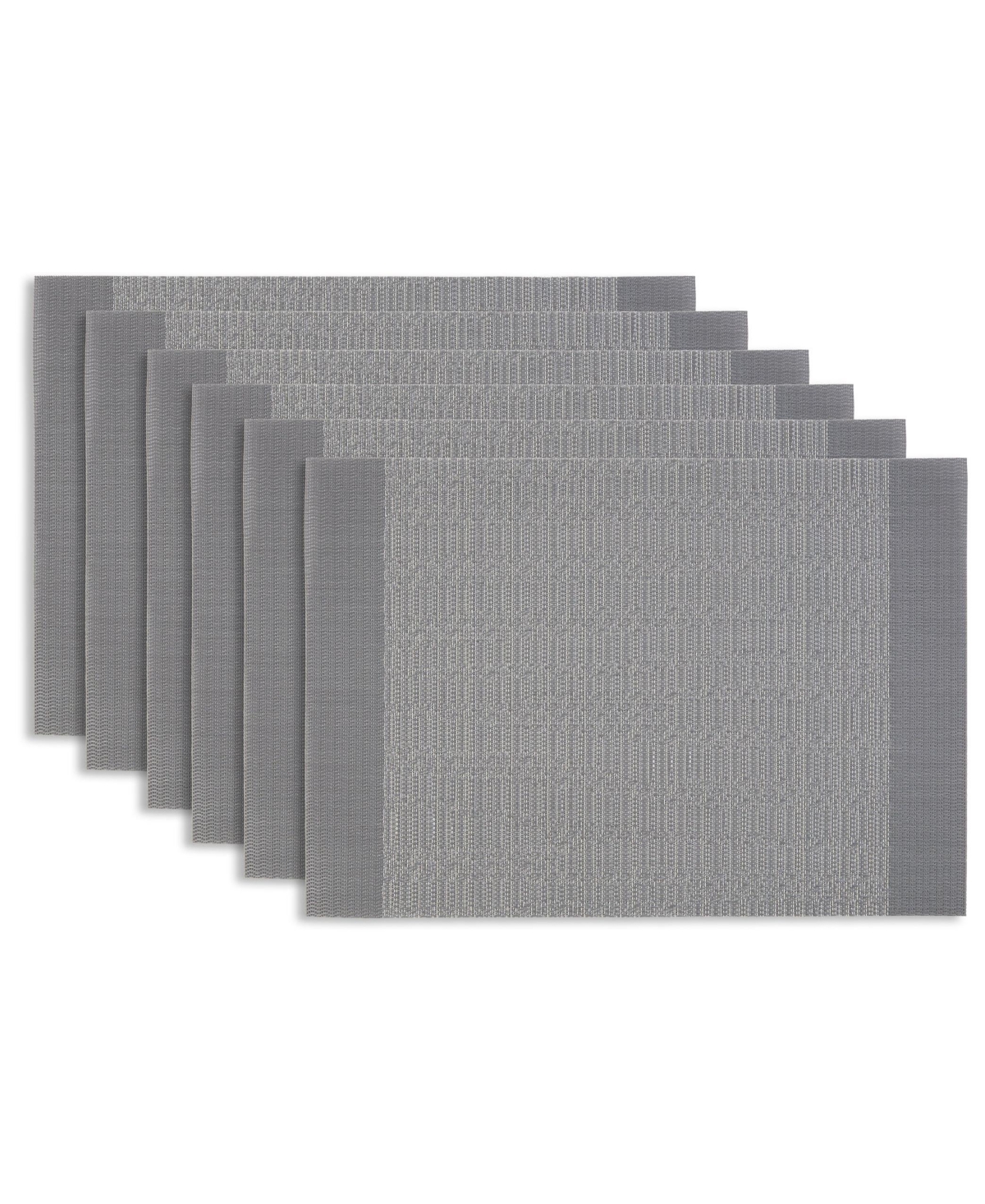 Dainty Home Park Avenue Texteline Outdoor Dining Set Textured Design Reversible 12" x 18" Rectangular Placemats Set of 6 With Silver Metalli