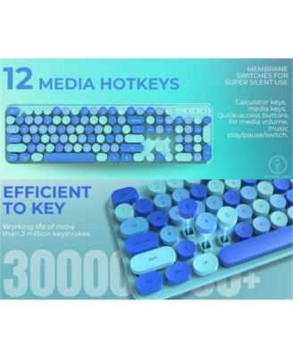 Wireless Keyboard And Mouse Set – Silent Typing, Retro Round Keys, Battery Operated, 2.4G Connection, Blue