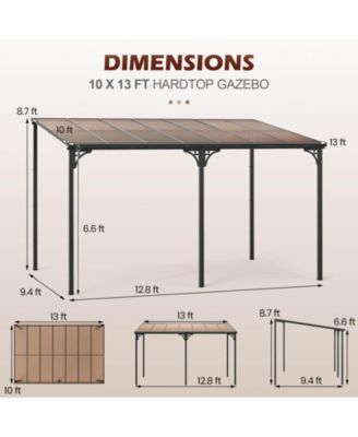 10' X 13' Wall-Mounted Patio Gazebo with Sloped Polycarbonate Roof Metal Frame