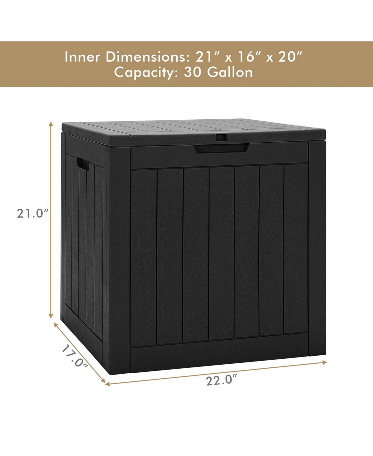 Sugift 30 Gallon Deck Box Storage Container Seating Tools-Black