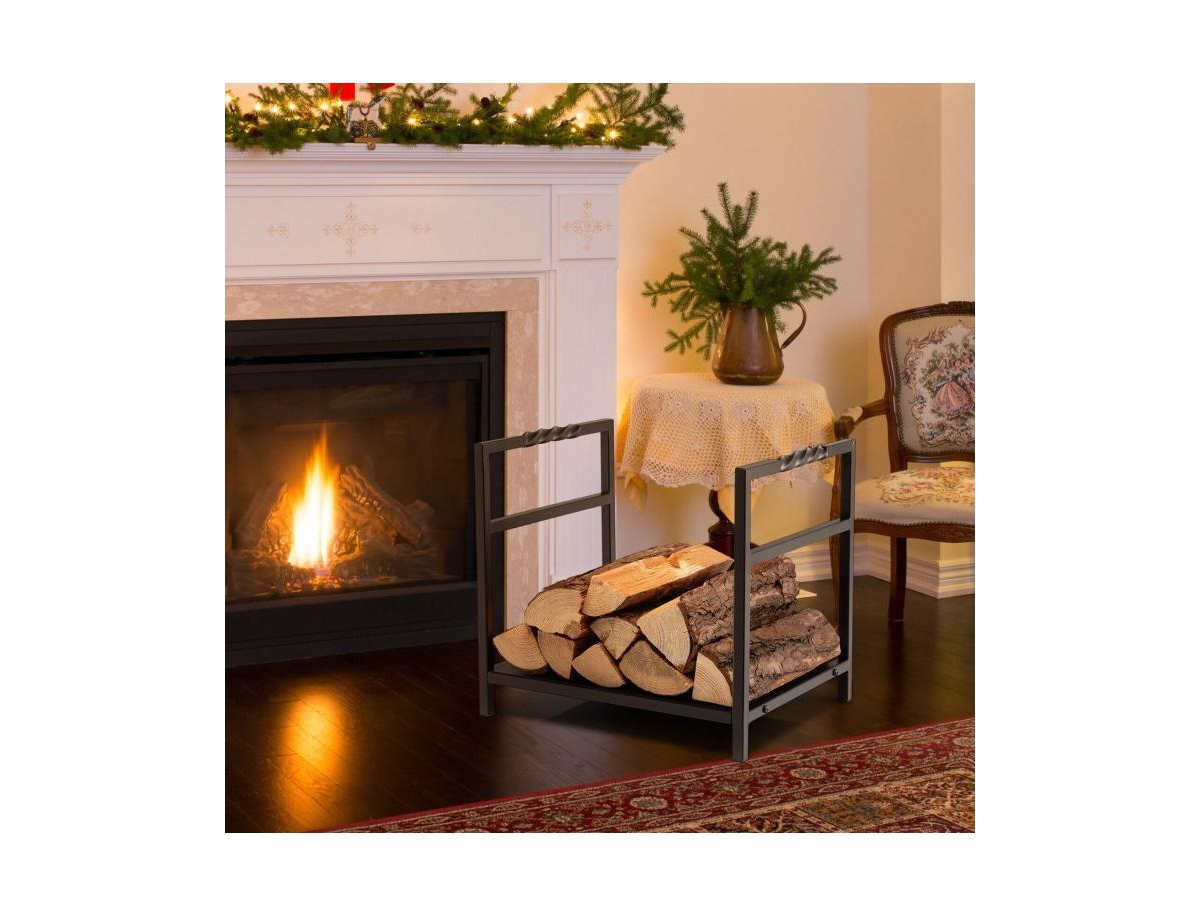 Sugift Firewood Log Rack with Unique Handle and Raised Feet-Black