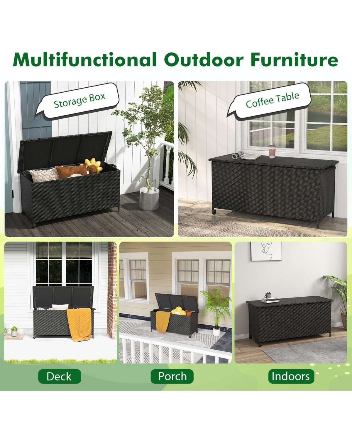 Sugift 85 Gallon Outdoor Storage Box with Removable Liner and Universal Wheels-Black