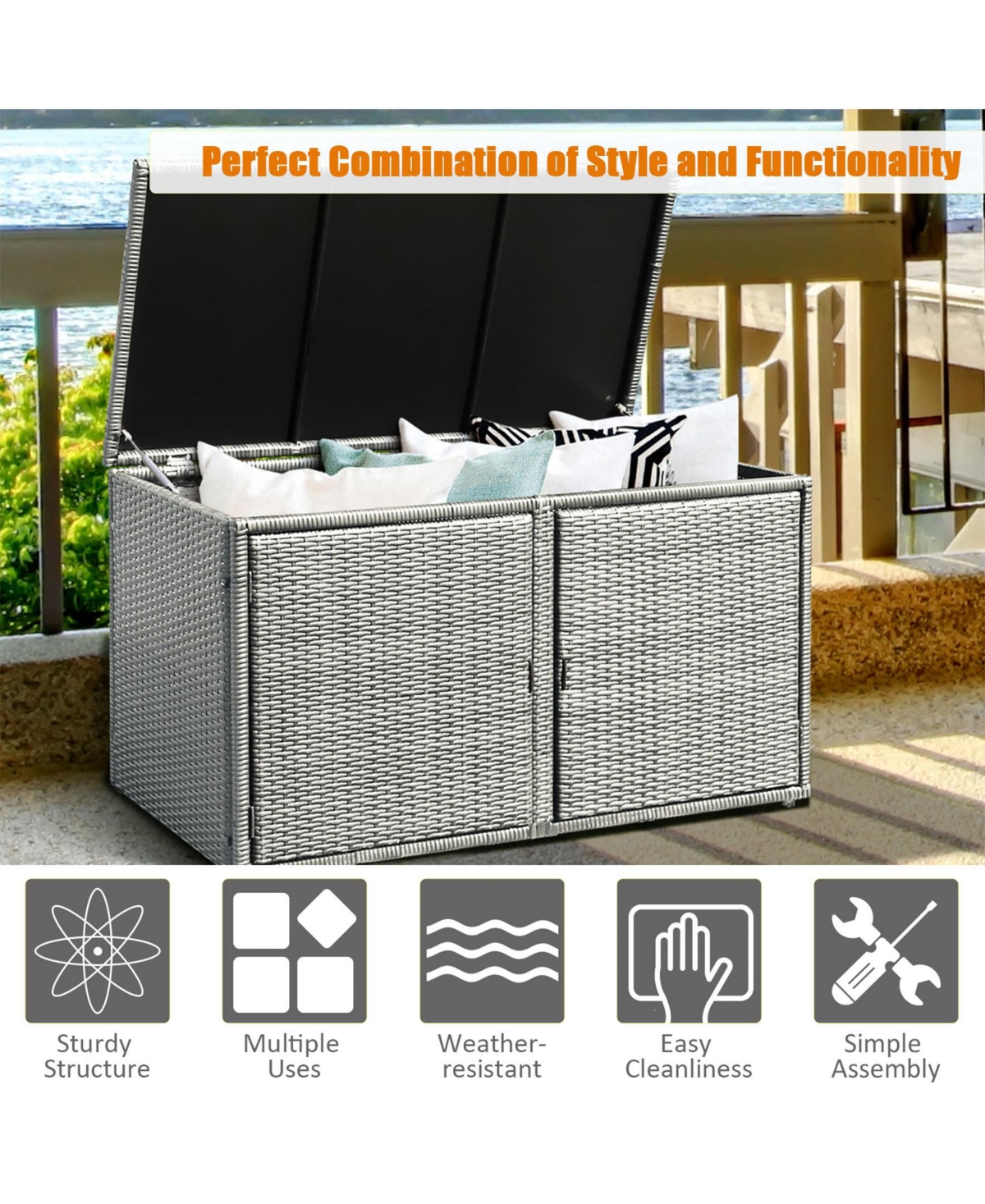 Sugift 88 Gallon Garden Patio Rattan Storage Container Box