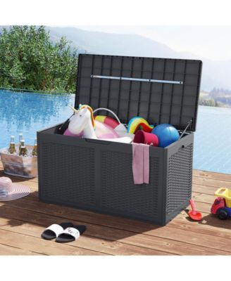 100 Gallon Resin Deck Box Outdoor Waterproof Storage Bench-Gray