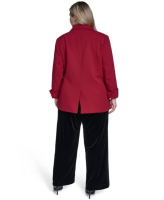 Plus Size Open Front Rollback Cuff Jacket