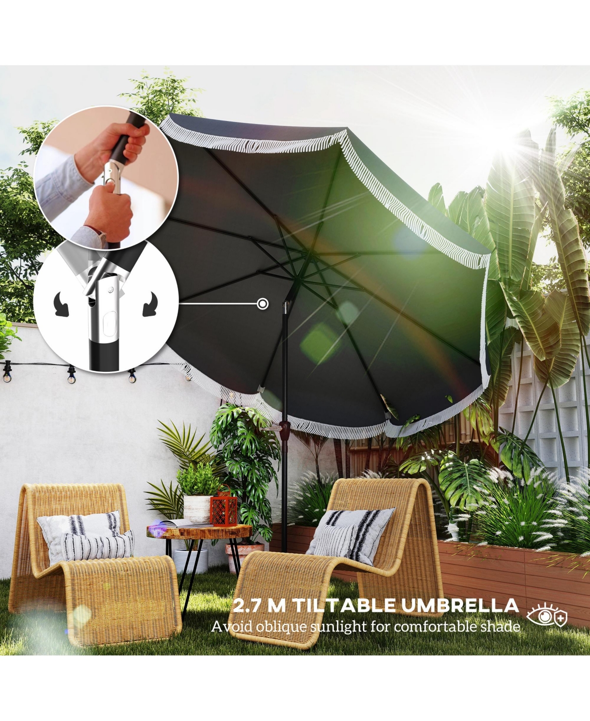 Outsunny 9FT Patio Umbrella Upf 30+ Vented Market
