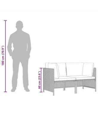 2-Seater Patio Sofa with Cushions Black Poly Rattan