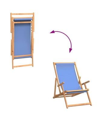 Beach Chair Blue Teak wood, Polyester Medium Foldable