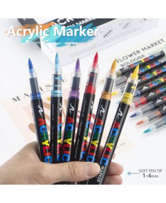 Waterproof Soft Brush Tip Acrylic Markers, 12 Colors for Coloring, Ceramic, Stone, Wood Crafts & Art Supplies Kit